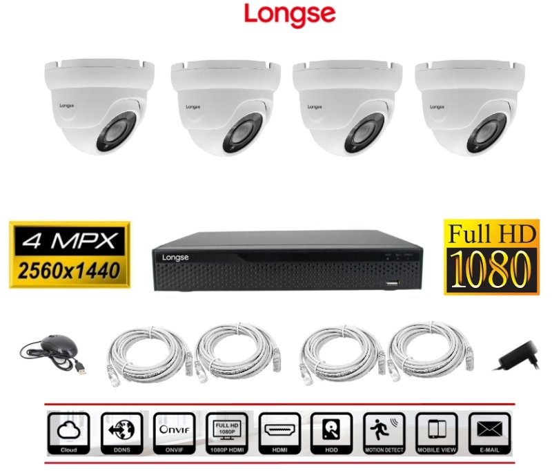 4 IP kamera készlet - 4 MP, IR 2 Longse