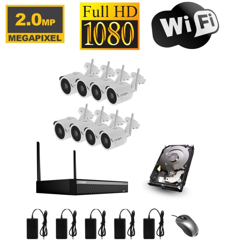 Wi-Fi kameraszett 8 Wi-Fi IP Full HD kamerával