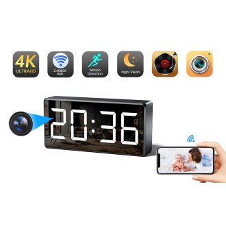 4K Wi-Fi kamera digitális órában, éjszakai látással és mozgásérzékeléssel