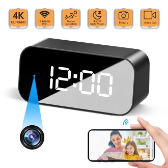 Digitális óra wifi 4K kamerával, éjszakai látással és mozgásérzékeléssel