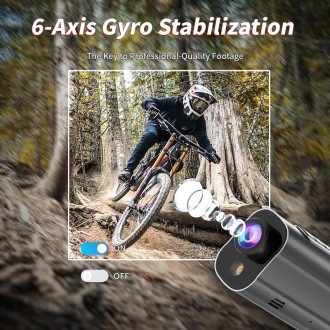 Sportos 5K WiFi kerékpárkamera 3W LED világítással és 6 tengelyes stabilizátorral