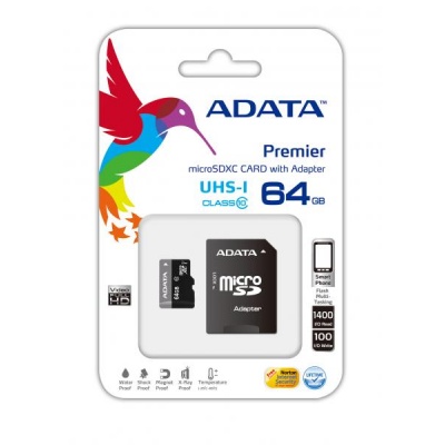 64 GB ADATA Micro SD-memóriakártya + SD adapter, CLASS 10