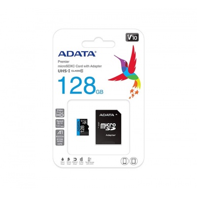 128 GB Micro SD-memóriakártya + SD adapter, CLASS 10