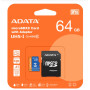 64 GB ADATA Micro SD-memóriakártya + SD adapter, CLASS 10